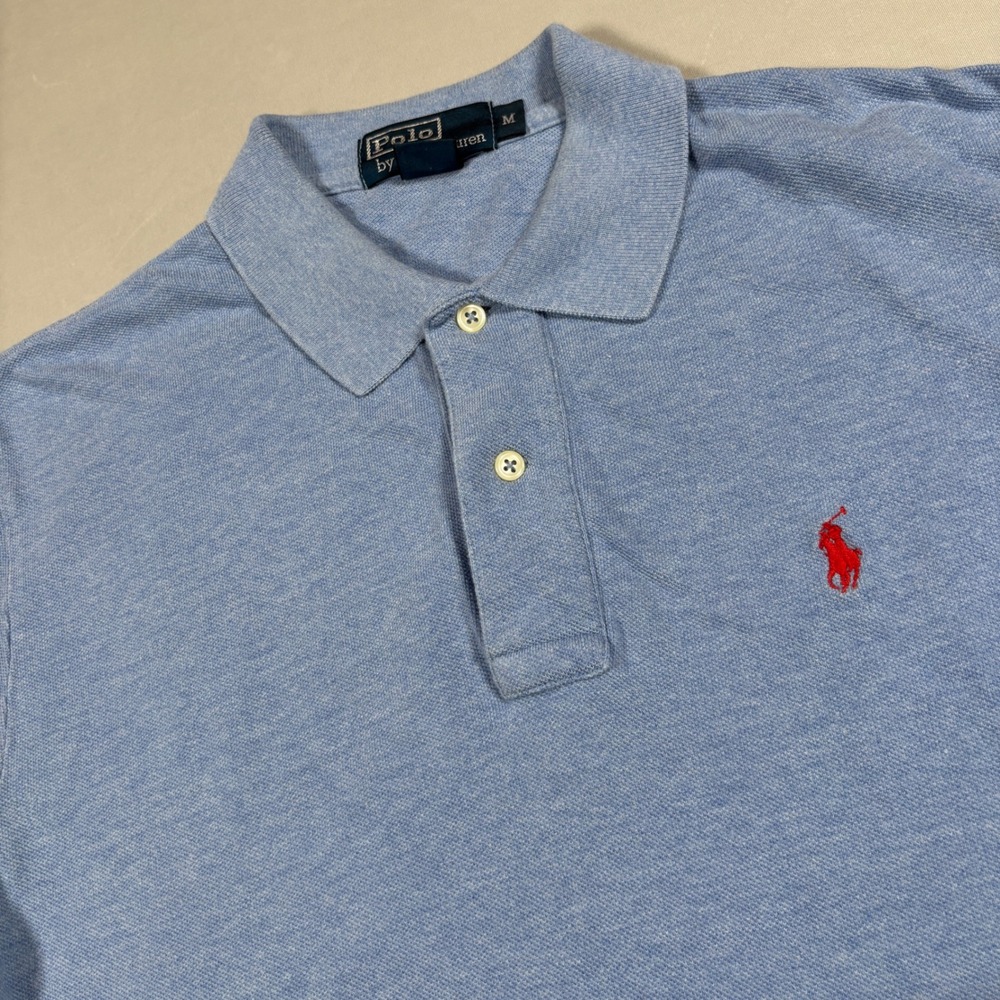 Polo Ralph Lauren Polo Shirt Mens M Blue Short Sleeve Red Pony Made in USA